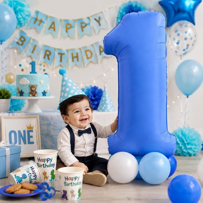 Number 1 Foil Balloon 40 Inch, Lotus Blue - Image 3