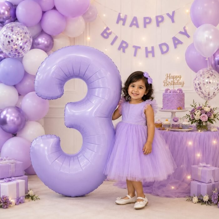 Number 3 Foil Balloon 40 Inch, Lilac - Image 3