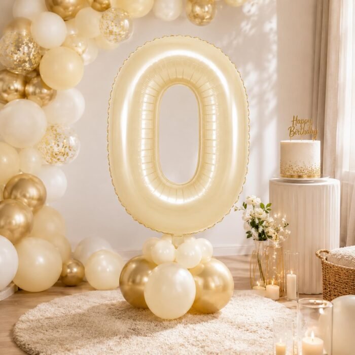 Number 0 Foil Balloon 40 Inch, Cream - Image 3