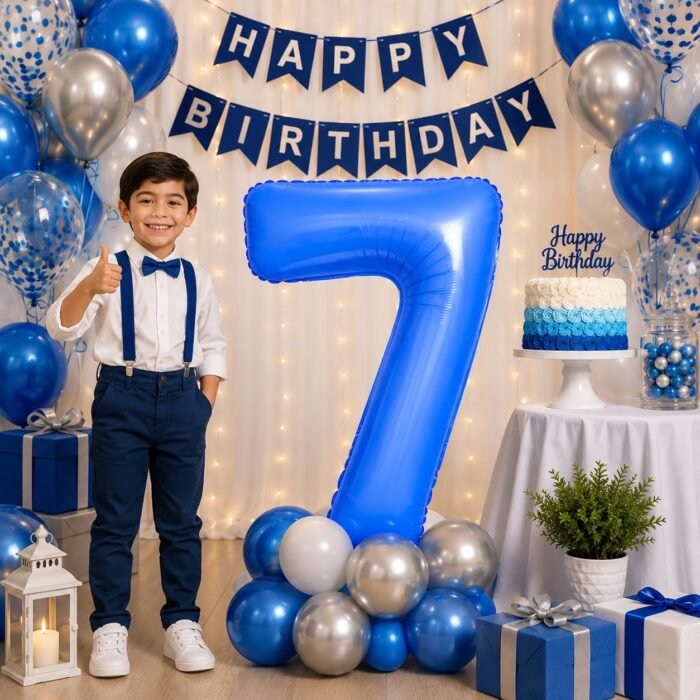 Number 7 Foil Balloon 40 Inch, Lotus Blue - Image 3
