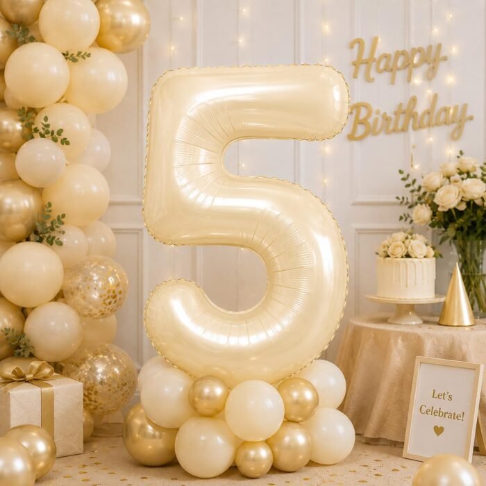 Number 5 Foil Balloon 40 Inch, Cream - Image 3