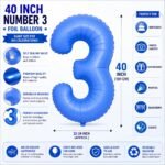 Number 3 Foil Balloon 40 Inch, Lotus Blue - Image 2