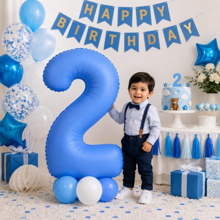 Number 2 Foil Balloon 40 Inch, Lotus Blue - Image 2