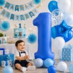 Number 1 Foil Balloon 40 Inch, Lotus Blue - Image 4