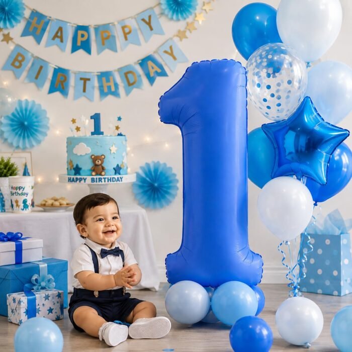 Number 1 Foil Balloon 40 Inch, Lotus Blue - Image 4