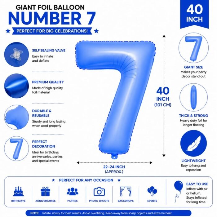 Number 7 Foil Balloon 40 Inch, Lotus Blue - Image 2