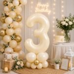 Number 3 Foil Balloon 40 Inch, Cream - Image 3