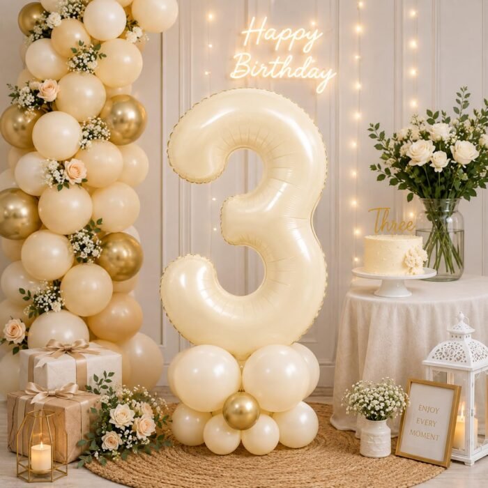 Number 3 Foil Balloon 40 Inch, Cream - Image 3