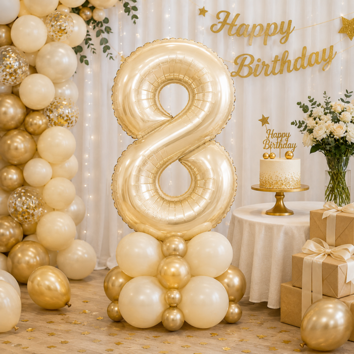 Number 8 Foil Balloon 40 Inch, White Gold Metallic 40 Inch Number Eight Balloon for 8th Birthday Decoration, Anniversary, Party Decor & Photo Shoot - Image 3
