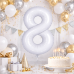32 inch Large White 8 Number Foil Balloon, Number 8 Balloon for 8th Birthday, Anniversary and Party Decorations, White Number Foil Balloons Helium Balloons for Kids Party, Pack of 1 (available 0-9) - Image 4