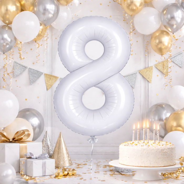 32 inch Large White 8 Number Foil Balloon, Number 8 Balloon for 8th Birthday, Anniversary and Party Decorations, White Number Foil Balloons Helium Balloons for Kids Party, Pack of 1 (available 0-9) - Image 4
