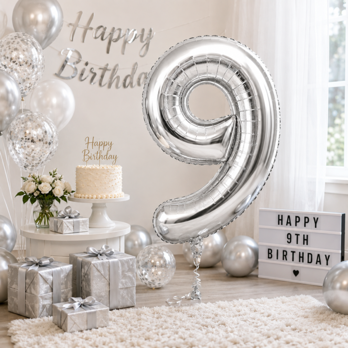 Silver Number 9 Foil Balloon 40 Inch | Large Metallic Number Nine Balloon for 9th Birthday, Anniversary, Kids Birthday Party Decoration, Photo Backdrop & Celebration Decor - Image 3