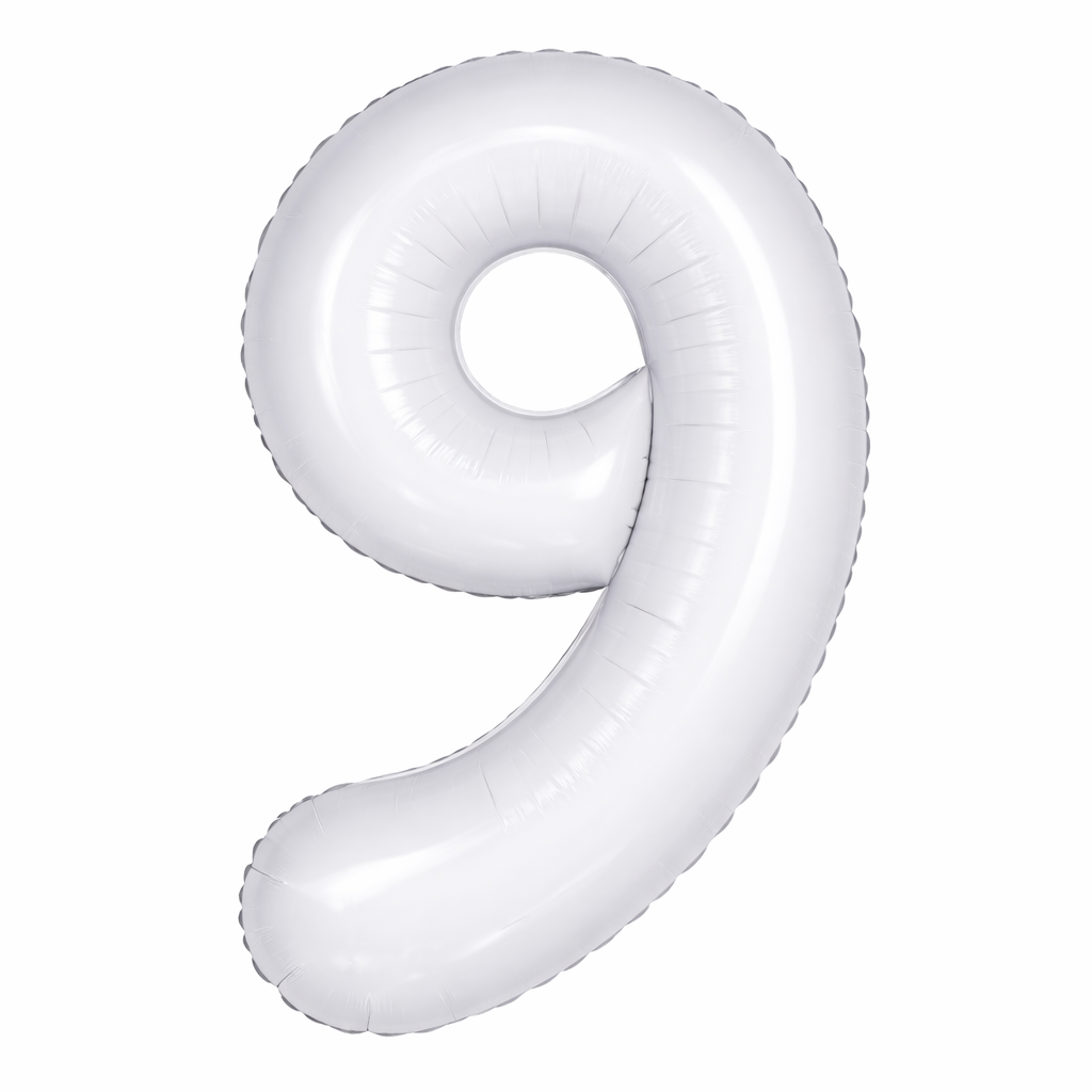 94 32 inch Large White 9 Number Foil Balloon, Number 9 Balloon 9th Birthday, Anniversary and Party Decorations, White Number Foil Balloons Helium Balloons for Kids Party, Pack of 1 (available 0-9) - Image 1