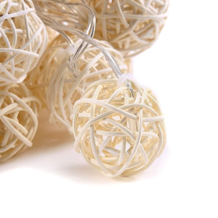 My Party Suppliers 10 LED White Rattan Ball String Fairy Light for Decor 1.2m- Warm White | String Lights, Fairy Lights - Image 3