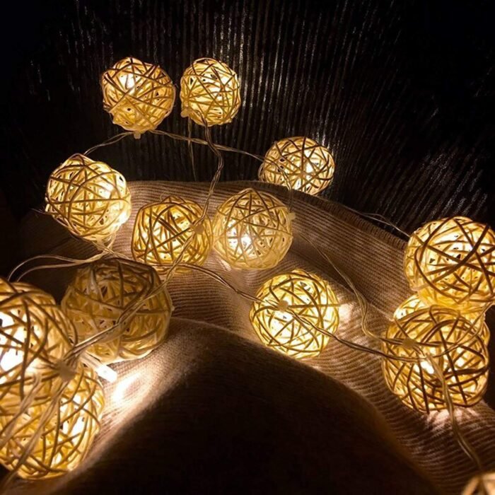 My Party Suppliers 10 LED White Rattan Ball String Fairy Light for Decor 1.2m- Warm White | String Lights, Fairy Lights - Image 4