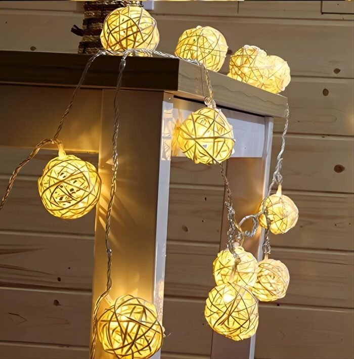 My Party Suppliers 10 LED White Rattan Ball String Fairy Light for Decor 1.2m- Warm White | String Lights, Fairy Lights - Image 6