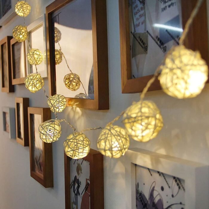 My Party Suppliers 10 LED White Rattan Ball String Fairy Light for Decor 1.2m- Warm White | String Lights, Fairy Lights - Image 8